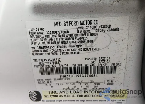 2005 Ford Freestyle Se from USA, damaged, VIN 1FMZK01155GA74064